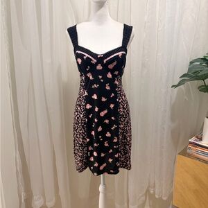 Vintage Victoria's Secret Black Dress with Pink Floral Design size XL